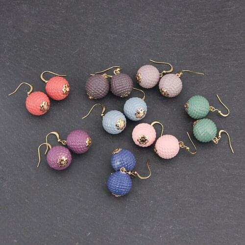 Simple Elegant Golden Plated Multicolor Polyhedron Ball Beads Pendants Earrings Women Hanging Drop Dangle Ear Jewelry Accessory