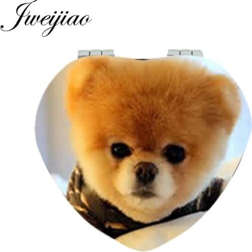 Youhaken LOVE Dogs Makeup Mirror Heart Shaped Folding Mini Pocket Hand Compact Mirror 1X/2X Magnifying