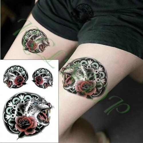 Waterproof Temporary Tattoo Sticker roaring leopard red rose flower Fake Tatto Flash Tatoo big size tattoos for kid Women Men