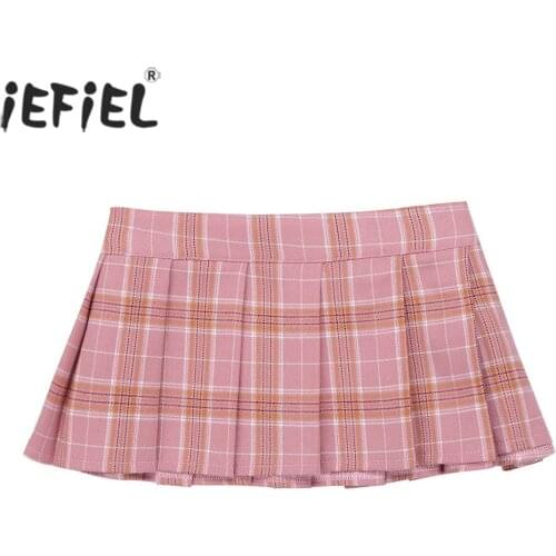 Women Ladies Summer Skirt Scottish Style Mini Single Layer Plaid Pleated Mini Skirt Sexy Schoolgirl Cosplay Role Play Costume