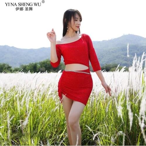 Bellydance Costumes Female Half Sleeve Top+Skirt Set Sexy Sequin Summer BellyDance 2pcs Suit Practice Training Clothes No Belt