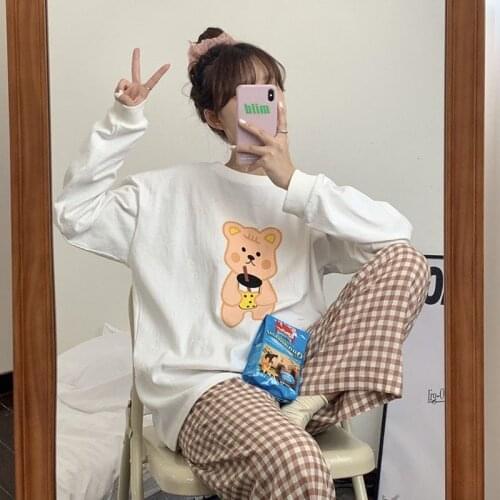 Womens suit pajamas doraemon cartoons cute summer set woman 2 pieces Long sleeve trousers home Nightgowns thin Sleepwear