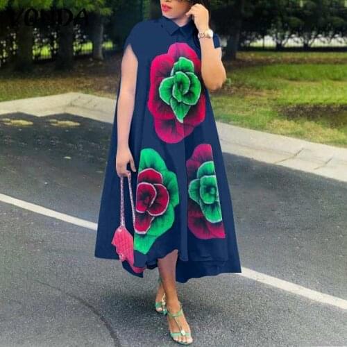 Women Elegant Party Dress Vintage Floral Dress 2021 VONDA Sexy Party Dress Plus Size Robe Femme Bohemian Vestidos