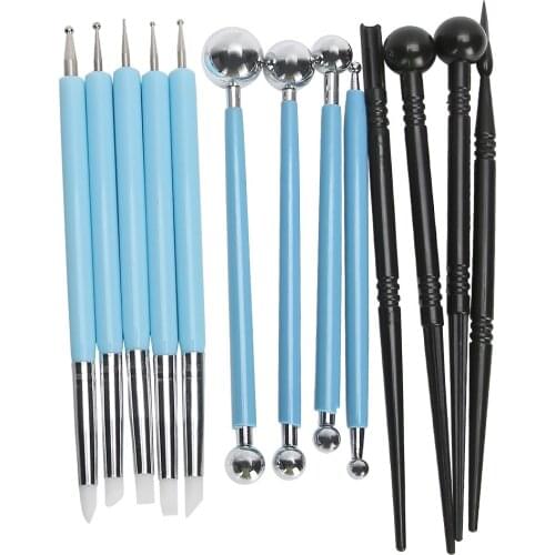 15pcs/Set Ball Stylus Clay Sculpting Dual‑Ended Designs Pottery Tools Carving Modeling Tool for Color Shaping Mixing Drawing
