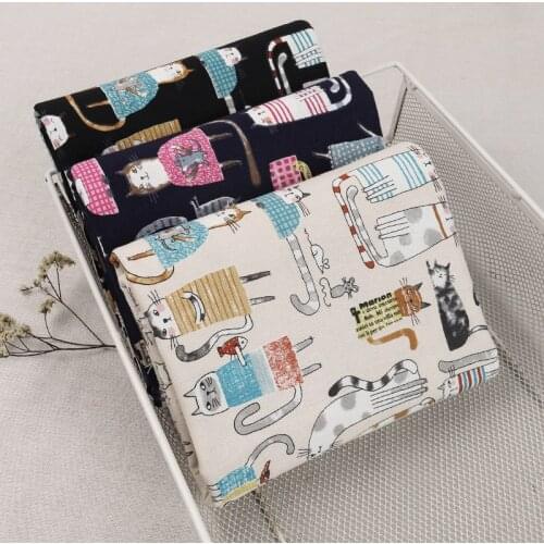45cm*110cm/Piece,Cartoon Hand-Painted Cat Hemp Printing Cloth,Clothing Tablecloth,Curtain Puppet Fabric, DIY Hand-Made Materials