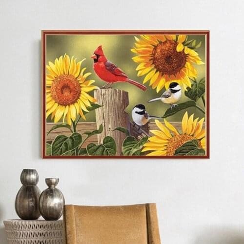 5D DIY diamond painting sunflower flower rhinestone embroidery animal cross stitch animal red bird handmade home decoration gift