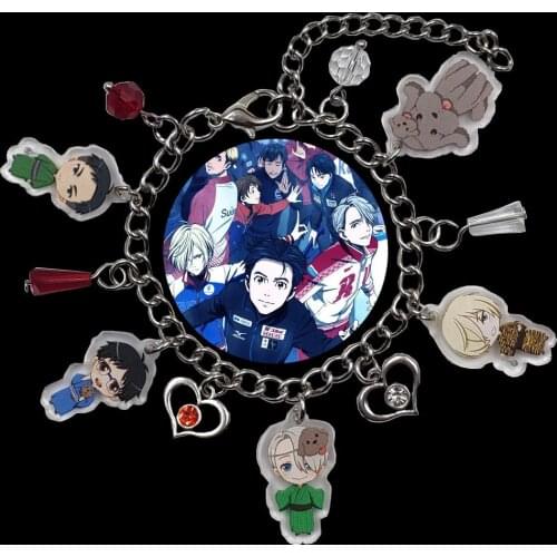 Acrylic YURI!!! on ICE Charm Chain Anime Cartoon Bracelet For Women Men Heart Bead Girls Jewelry Cute Unique Birthday Gift