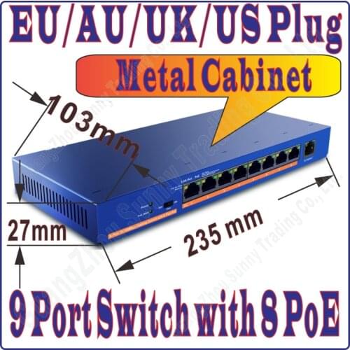 FreeShip 9 port 8 poe switch IEEE802.3af at PoE suit for all kind of poe camera or AP wholesale Network Switches Plug&Play