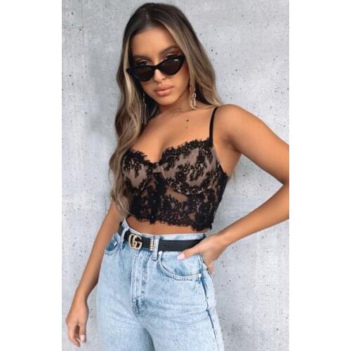 Women’s Sexy Perspective Lace Bra Camisoles Tanks Fashion Solid Color Backless Suspender Body Shaping Lingerie