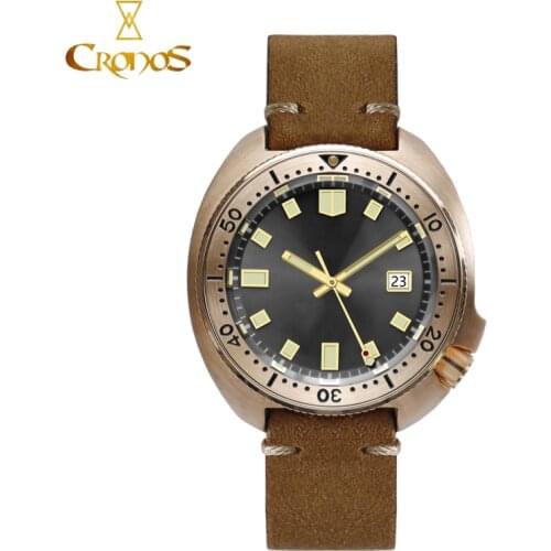 Cronos Mens Bronze Turtle Diving Watch Sapphire Crystal 200M Water Resistance PT5000 Automatic Movement Watch