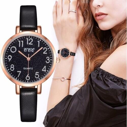 Hot Fashion Women Romantic Starry Sky Wrist Watch Luxury Leather Ladies Arabic Numbers Clock CCQ Brand Relogio Feminino