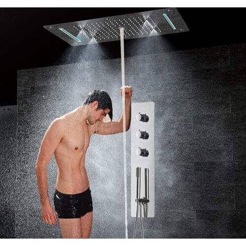 Thermostatic Shower System LED ceiling Shower Head Kit Luxury Rain Waterfall Bubble Bathroom Shower Set Wall Mounted Stainless