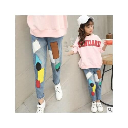 Girls jeans trousers Spring and Autumn 2020 new childrens pants big childrens clothing baby spring and autumn jeans 2-12 yrs