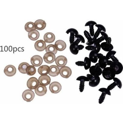 New 100pcs 6mm/8mm/9mm/10mm/12mm DIY Plastic Safety Eyes and 100pcs Washers Dolls Toys Accessories Animal Craft Making Eyes