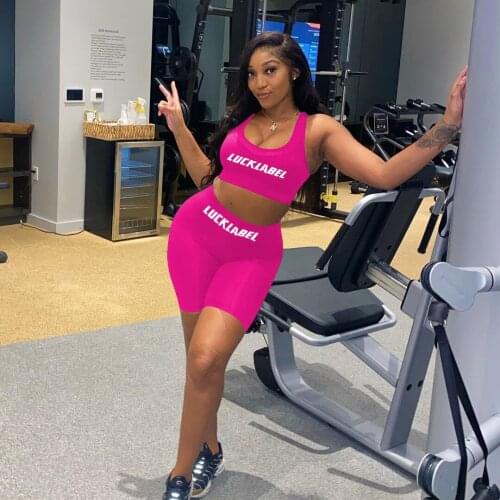 VAZN 2021 Hot Lucky Label Set Tracksuits Yong Sexy Mini Tank Short Pants Skinny Women 2 Piece Set Gym Women Active Wear