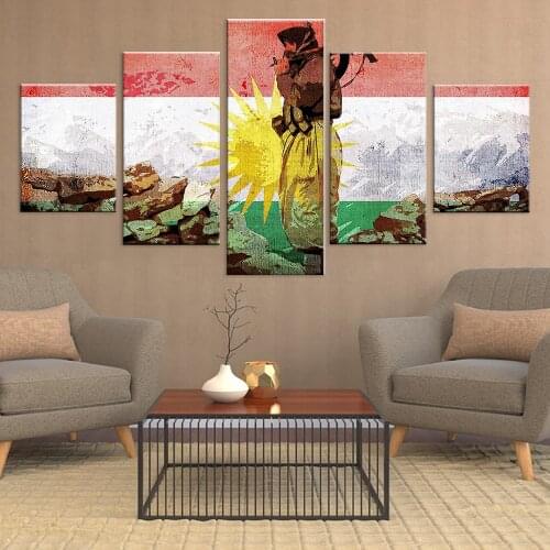 5 Piece Art Picture Kurdistan Soldier Flag HD Print Painting Poster Canvas Painting Poster Living Home Room Decoration frame