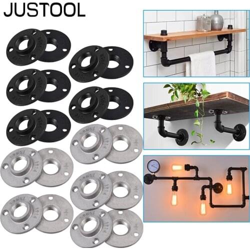 JUSTOOL 10Pcs Malleable Flange Aluminum Alloy Pipe Fittings Wall Floor Flange 3/4" BSP Rusty Industrial For Hanging Rack Shelves