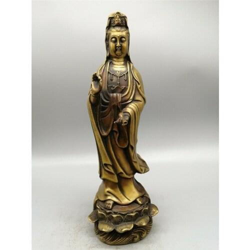 10.24"Collection Buddhism brass Handmade Kwan-yin Bodhisattva Buddhism Statue