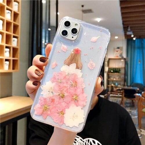 Korean Style Real Flower Epoxy for Iphone11promax Girl Phone Case Apple XS/8Plus Transparent