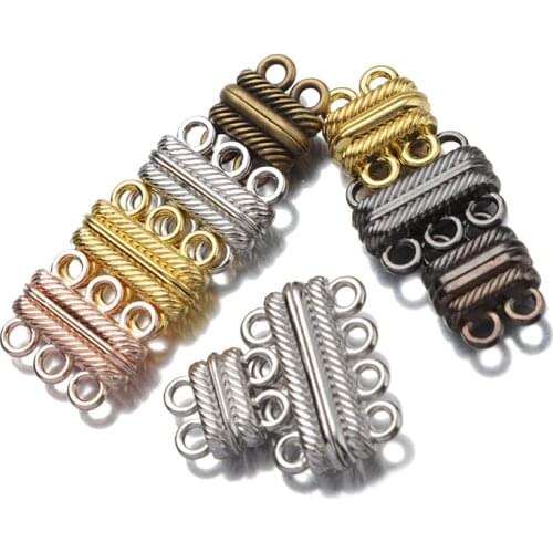 5Sets Antique Sliver/Gold/Bronze Strong Magnetic 2 Row Double Hole Clasp For 2mm Round Leather Bracelet Jewelry Making Findings