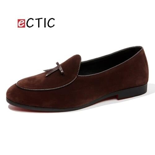 2018 New British Mens Leather Tassel Loafers Shoes Prom Suede Men Dress Shoes Dress Smoking Slippers Mens Flats Wedding Party