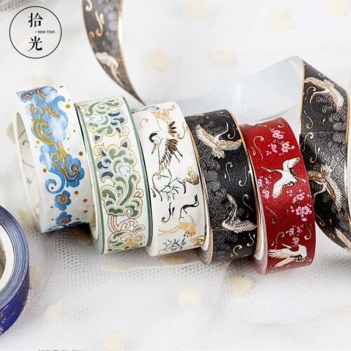 10pcs/lot Cute Crane Cloud Golden Foil Washi Tapes Set DIY Lipstick Decoration Adhesive Stickers Masking Tape Journal Stationery