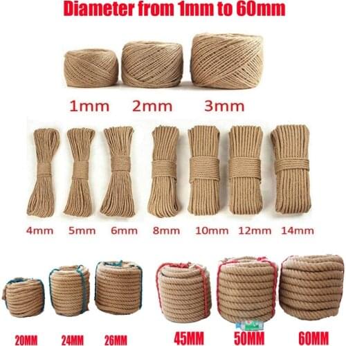 Natural Hessian Jute Twine Hemp Rope Cord Strings For DIY (Diameter from 1MM to 60MM,Length 10Meters)