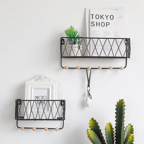 2019 New Simple Nordic Style Wrought Iron Grid Wall Shelf Ornaments Home Wall Hook Wall Mounted Storage Rack Decoration