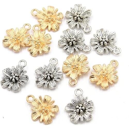 30PCS 13*16mm 2 Color Beautiful Stamen Flower Charms Plant Pendants Handmade Decoration Vintage For DIY Jewelry Making Findings