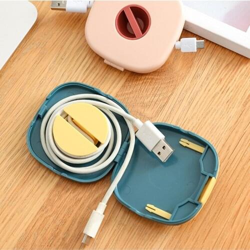 Portable Mini Data Cable Storage Box Earphone Organizer Box Rotating Mobile Phone Charging Cable Winder Round Wire Winder Box