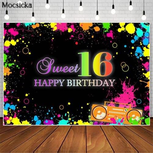 Sweet 16 Birthday Party Backdrop Graffiti Paint Splash Sixteenth Birthday Photography Background Photo Studio Radio Decoration