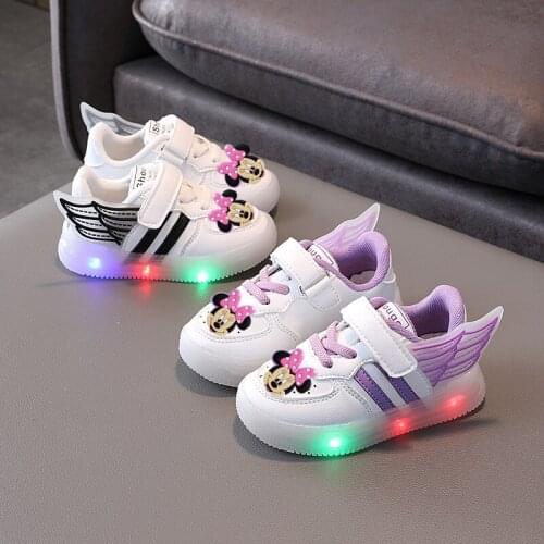 Disney Mickey Minnie Light up baby shoes female baby casual shoes LED toddler shoes trendy leather sneakers shoes
