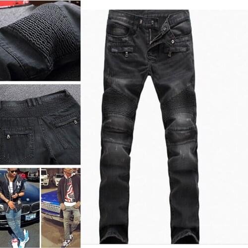 Beggar ripped jeans mens slim feet pants Korean version of the trend patch stretch mens casual trousers