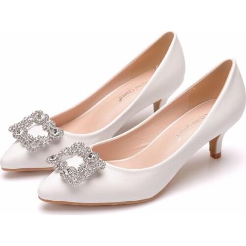 Crystal Queen 5CM Thin Heel Womens Wedding Shoes Bridal Fashion Pumps Ladies Office Shoes Pointed Toe Female High Shoes