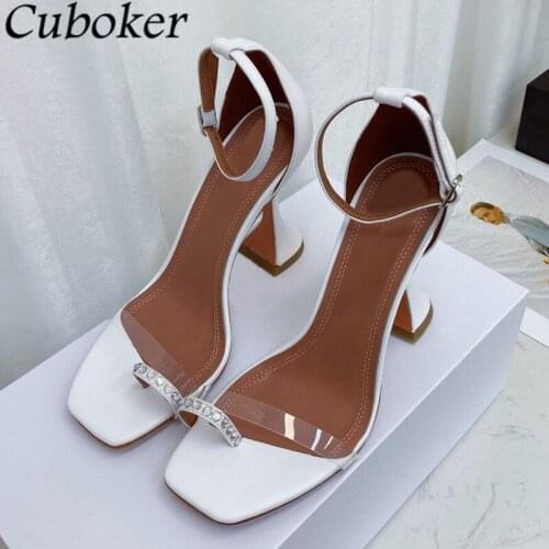 Summer Runway Women Sandals Cup Heel Brand Designer Square Pinch Toe Ankle Slingback Slides 2021 Gladiator Sandals For Women