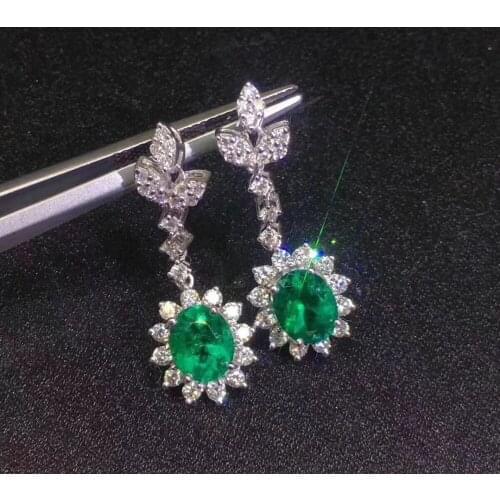Natural emerald gemstone earring elegant earring in 925 sterling silver yellow gold color for women with box