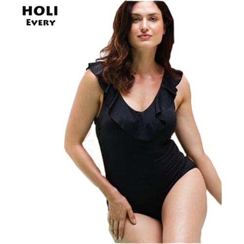 Women 2019 One piece Swimsuit Plus Large Size Female Swimwear Fused Stroj Costume Bathing Suit Lady Swim Wear Badpak Ruffle 42