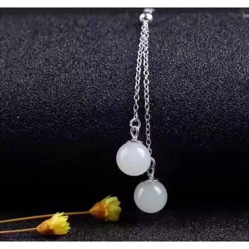 Natural white jade Necklace natural gemstone Pendant Necklace S925 silver Fashion Elegant simple round women party Jewelry