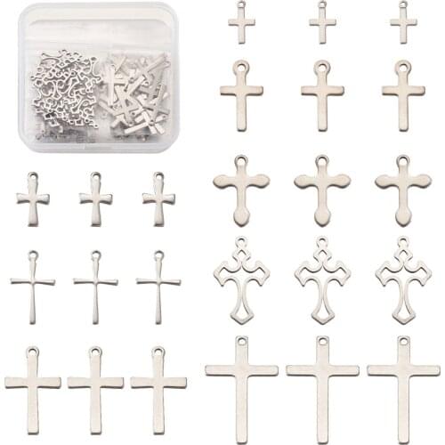 1Box Stainless Steel Cross Charm Pendant for DIY Bracelet Necklace Chain Earring Jewelry Making Handmade Findings Accessories