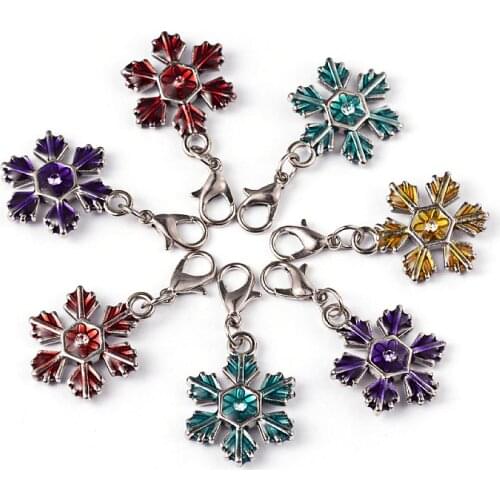 10pcs Christmas Snowflake Enamel Pendants Zinc Alloy Charms Mixed Color for DIY Jewelry Making Accessories Supplies