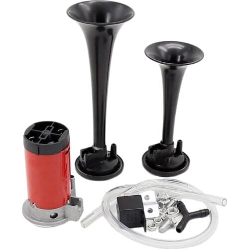 12V DC Dual Trumpet Air Horn Compressor Kit Powerful Loud 130DB for Car Van Truck Boat Train - Black