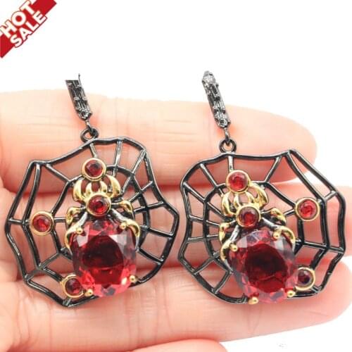 47x33mm Unique Handmade 13.5g Pendant Spider For Men Created Orange Spessartine Garnet Black Gold Hiphop Earrings Jewelry Set