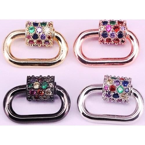5Pcs,12*18mm, Silver,Rose Gold,Black,Gold Rainbow CZ Micro Pave Oval Screw Clasps, Necklace and Bracelet Links, Jewelry Finding