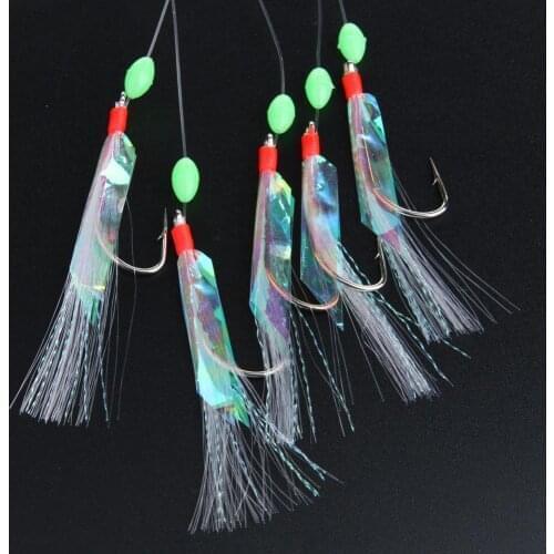 5Pcs/Set High Quality Sea Fishing Hook Tie Up Crystal Bright Filament Fishing Hook With Inverse Spur Treble Bait Fishing Wire