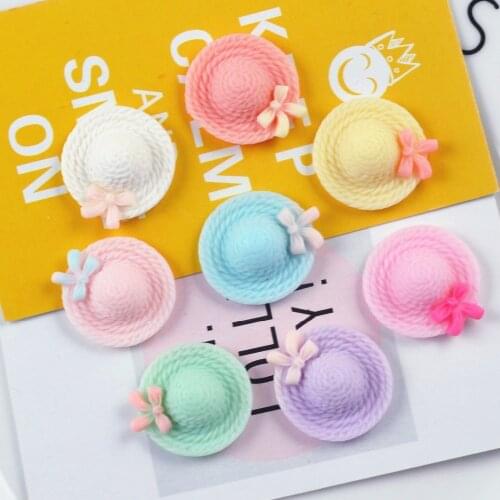 50pcs/lot Mixed 20mm Cute Hat With Bow Resin Gems Cabochon Flatback DIY Decorative Kids HeadClip Scrapbooking Craft Favor