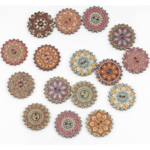 50pcs Gear Shape Vintage Wood Buttons For Clothes Sewing Scrapbooking Crafts DIY Mixed Wooden Buttons Needlework 20/25mm