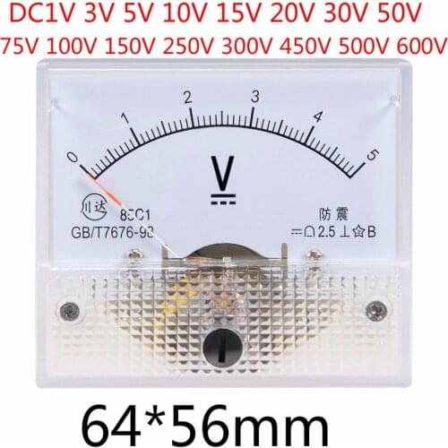 85C1 DC 0-30V 5V 10V 15V 20V 50V 75V 100V 150V 250V 300V 450V 500V Analog Panel Voltage Gauge Volt Meter 85C1 2.5% Error Margin