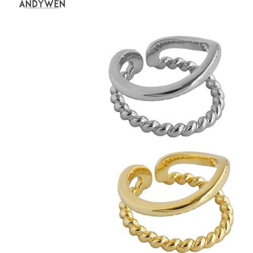 ANDYWEN 2020 925 Sterling Silver Irregular Double Line Twist Resizable Rings 2020 Fine Luxury Slim Party Wedding Jewelry