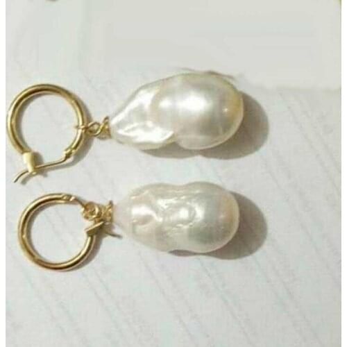 Free shipping REAL HUGE AAA SOUTH SEA WHITE BAROQUE PEARL Earrings wholesale