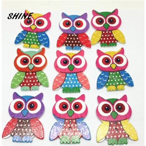SHINE Wooden Sewing Buttons Scrapbooking Owl Random Two Holes Pattern 35 x 28mm 12PCs Costura Botones bottoni botoes